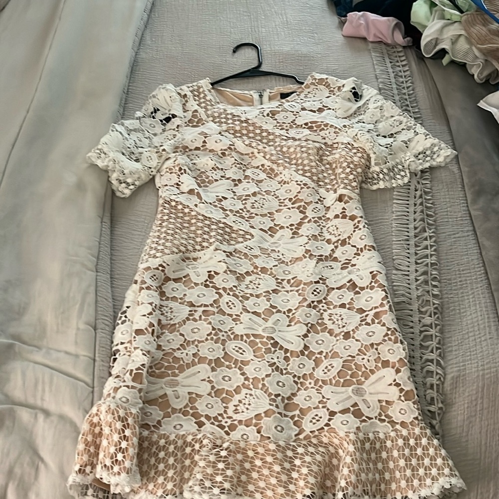 My Dearest White Lace Short Sleeve Mini Dress